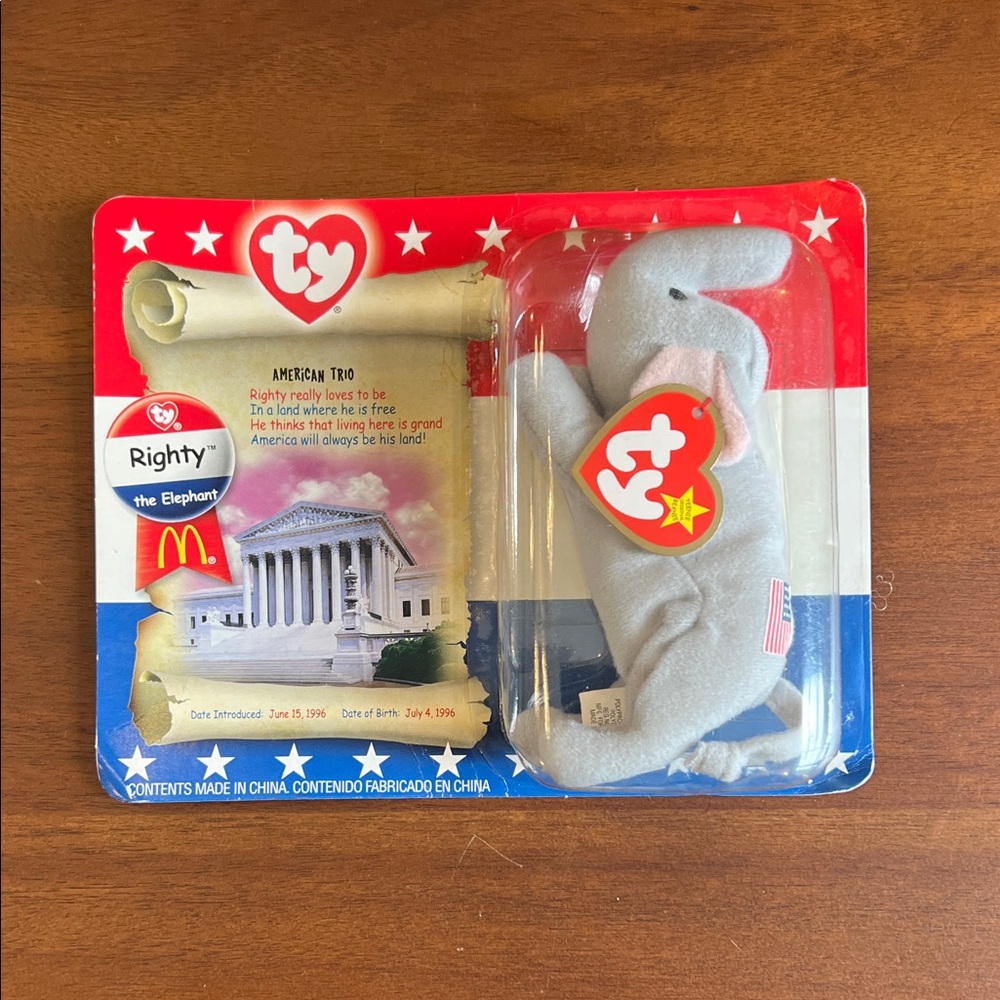 Ty Righty the Elephant Beanie Baby - Gray